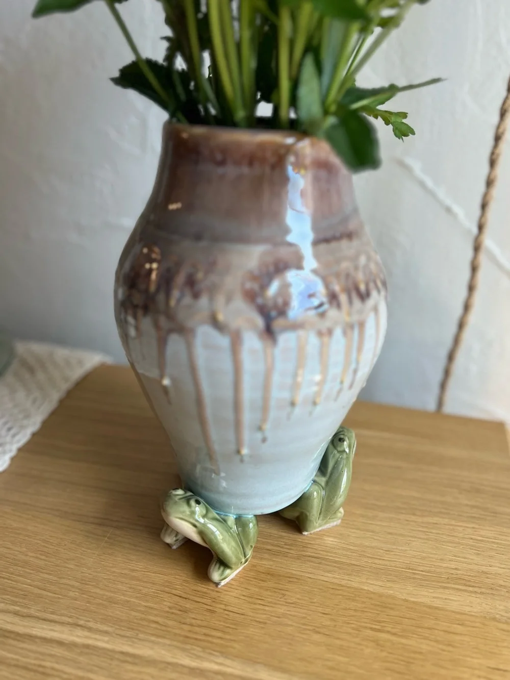 Vintage Studio Pottery Frog Foot Vase Handmade Ceramic Art Cottagecore Woodland